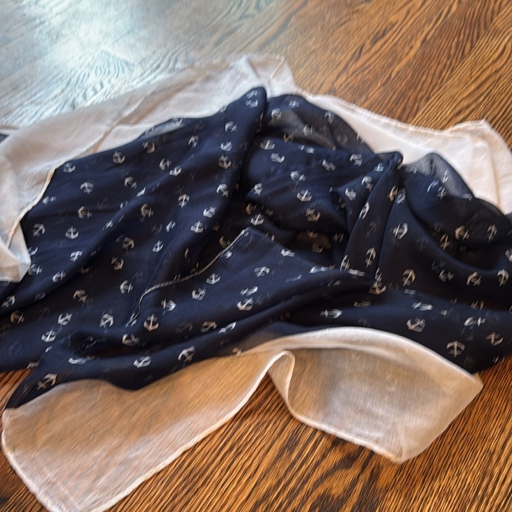 the Royal Standard Navy/White Anchor White Border Gauze Large Scarf/Beach Wrap